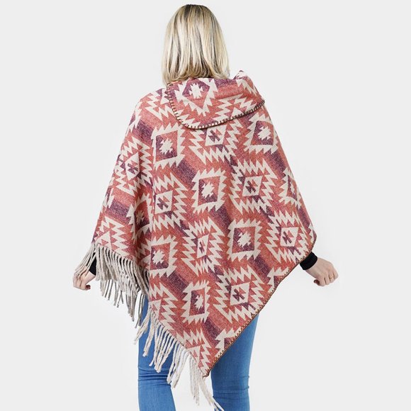 Western Pattern Tassel Poncho - Picture 2 of 2